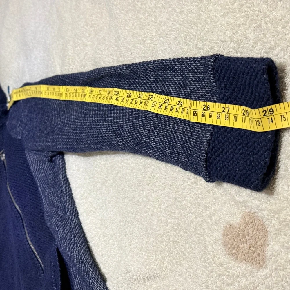 Lucky Brand Moto Hoodie Womens Medium Navy Blue Asymmetric Zip Textured Knit